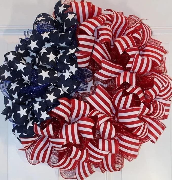 250th Anniversary Patriotic Wreath, 4th of July Wreath for Front Door, Patriotic Wreath Handmade Eagle Wreaths, Memorial Day Home Decoration for Indoor and Outdoor (D)