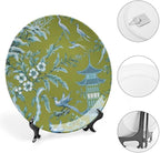 Pagoda Garden Imperial Vintage Plates for Display Asian Green Chinoiserie Household Display Supplies Farmhouse Festival Holiday Party Decorations Personalized Gifts for Men Women Holiday