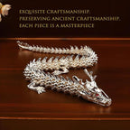LIYAOLI 3D Printed Metal Articulated Chinese Dragon Figurine Statue Bookshelf Decor 15 Inch Silver Flexible Joints Luck Dragon for Home Office Desk Decoration
