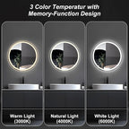 DUMOS 24 Inch Round LED Bathroom Mirror with Lights, Circle Vanity Mirror with Anti-Fog, Dimmable, 3-Color Light, Front Light and Backlit, Memory Function, Tempered Glass