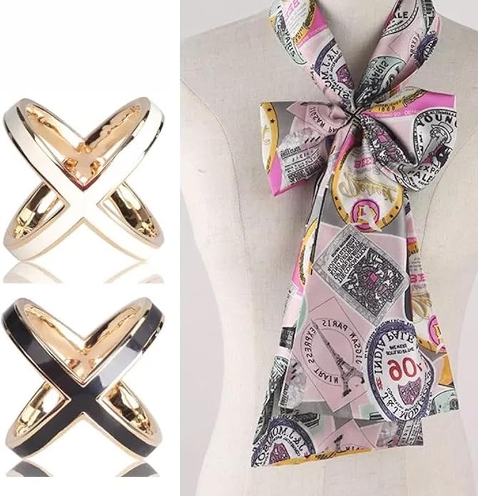 SYWDUDUCLT Scarf Ring for Women's Shawl, Silk Neckerchief, Tshirt, Gold/Sivler, S/M/L, 2 Pcs