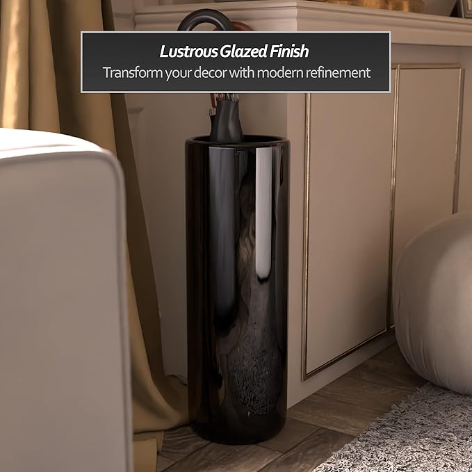 Red Lantern 24" Solid Black Porcelain Umbrella Stand