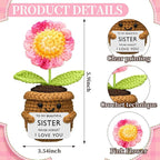 Wavwavw Sister Gifts Handmade Crochet Doll with Card Crochet Present for Sisters Sis Big Little Sister Birthday Wedding Home Decor (Pink Sunflower)