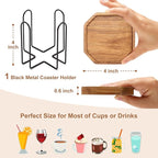 Cute Rustic Farmhouse Wooden Cup Coaster Set of 6 Cool Bar Drink Coasters with Holder Acacia Wood Coasters for Coffee Table Desk Decorative Outdoor Modern Coaster Home Decor Beverage Accessories Gift