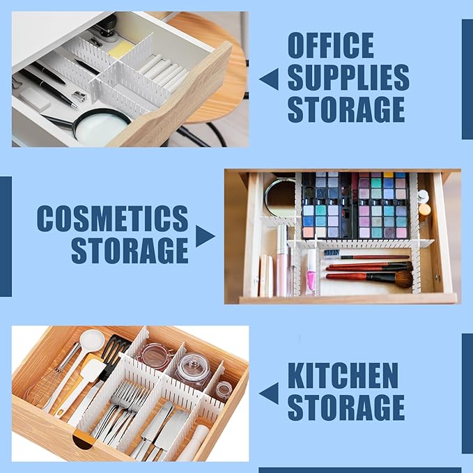 Blosssound 15 Pcs 5.12 Tall Drawer Divider Adjustable Drawer Organizer DIY Ultra Deep Storage Organizer Separator with Fixed Buckle for Underwear Socks Dormitory Office Kitchen Bedroom(White)