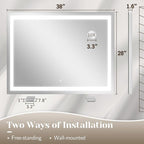 FENNIO Large Vanity Mirror with Lights，38" x 28" LED Makeup Mirror，Hollywood Mirror with 3 Color Modes & Adjustable Brightness，Vanity Mirror Square White
