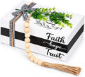 Capoda 3 Pcs Decorative Books for Home Decor Farmhouse Faux Stacked Books Wooden Rustic Table Decor with Bead Garland Twine Ribbon Faux Leaf for Table (Faith)