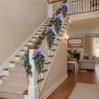 23 Inch Pre-lit Lavender Teardrop Swag, Farmhouse Spring Summer Teardrop with Purple Gingham Bow, Battery Operated with Timer & 10 Warm White Lights, Floral Decoration for Wall Door Farmhouse