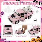 Halloween Decorations - Mini Cute Farmhouse Style Halloween Metal Truck Decor with 3 Removable Mini Ghost Ornaments for Tabletop, Tiered Tray, Shelf, Fireplace and Home Indoor Décor(Halloween-Pink)