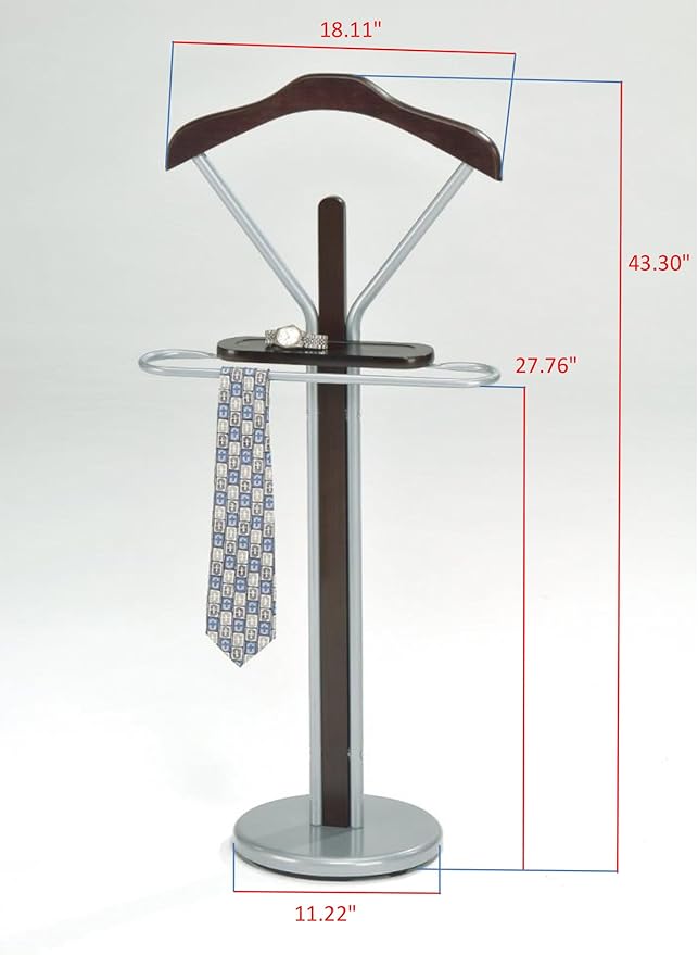 Kings Brand Silver/Walnut Finish Wood & Metal Suit Valet Rack Stand Organizer,