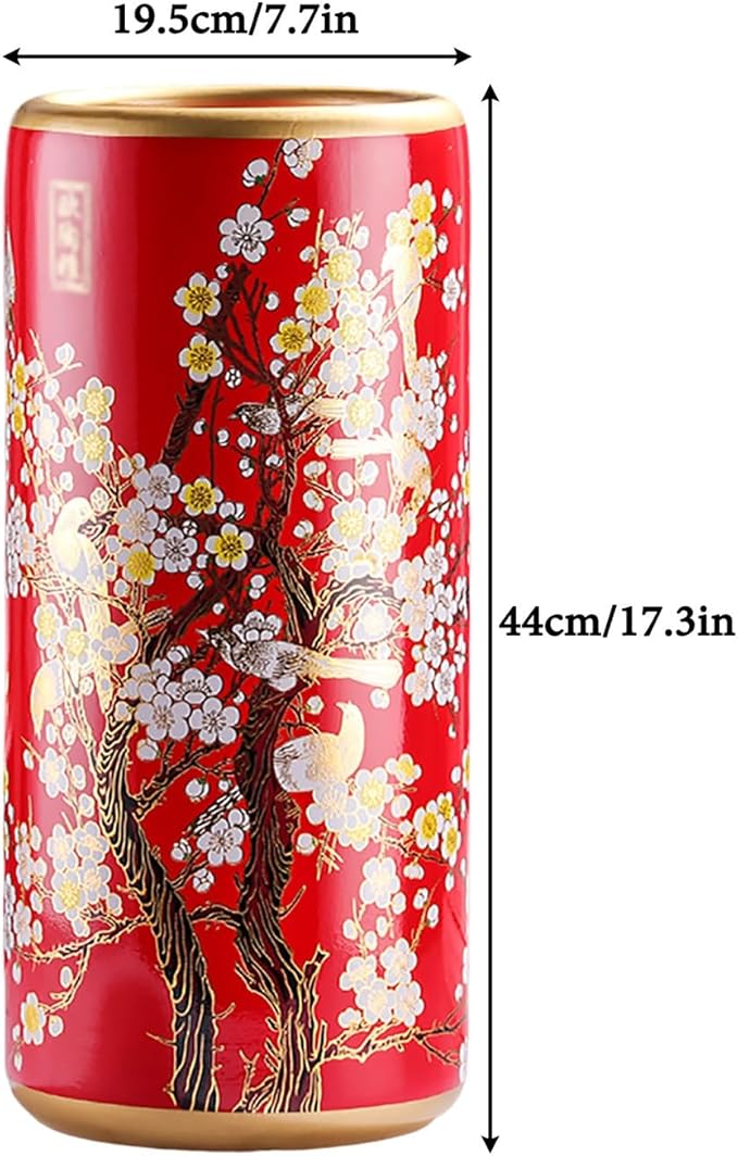 Ceramic Umbrella Stand Living Room Floor-Standing Freestanding Cane Chinese Umbrella Stand Multifunctional Painted Porcelain Vintage Ceramics Flower Vases for Home Office Entrance Indoor(E)