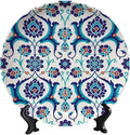 Turkish Decorative Ceramic Plates, 6 Inch, DarkTurquoise Round Display Plate, Home Wobble-Plate with Display Stand, for Display Living Room Kitchen Closet Table Decor