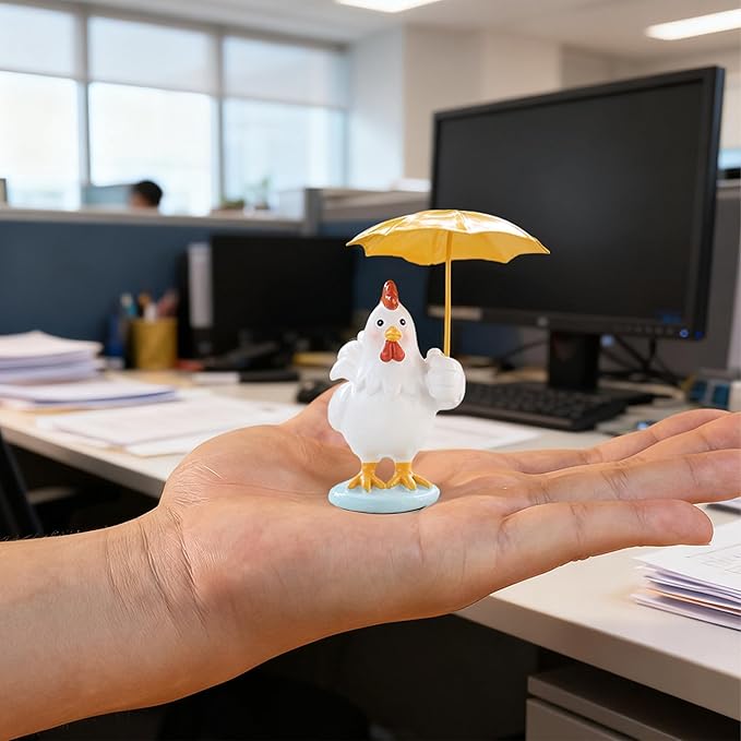 Funny Chicken Resin Statue - Cute Baby Chicken with Yellow Umbrella Statue for Fairy Garden Decor Spring Chick Figurine for Outdoor Planter Yard Patio Lawn Indoor Table Decor for Home Gifts