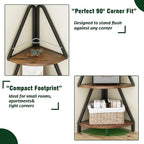 Espelism 4-Tier Corner Shelf Stand, 53.1” Tall Industrial Standing Display Shelf Storage Rack,Narrow Plant Stand,Tree Design Corner Bookshelf for Living Room, Bedroom, Office (Brown, 4-Tier)