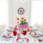 TEMPUS 18" Patriotic Wreath with Burlap Flag Star Artificial 4th of July Decor for Front Door, Indoor Wall & Gifting