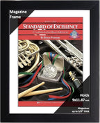 Creative Picture Frames 9 x 11.87 Magazine Frame with Full-Strength Glass, Holds Up To A 1/4" Thick Media with Installed Hangers for Easy Mounting, 11x14 Black Frame with White Mat