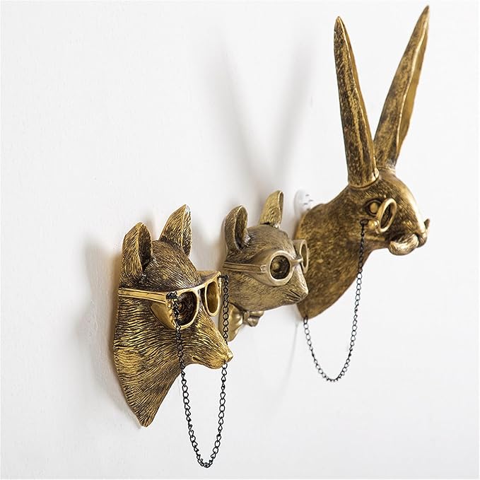 GUASDIE Animal Heads Wall Decor, Gold Faux Deer Head Mount, Animal Sculptures Wall Decor, Vintage Resin Hanging Decoration for Living Room Bedroom Kitchen Office Gift,5pcs