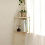 Artilady Macrame Corner Shelf Wall Hanging - 2 Tier White Corner Floating Shelves Boho Wall Decor, Rustic Wooden Plant Shelf Storage Rack for Bedroom Living Room Bathroom