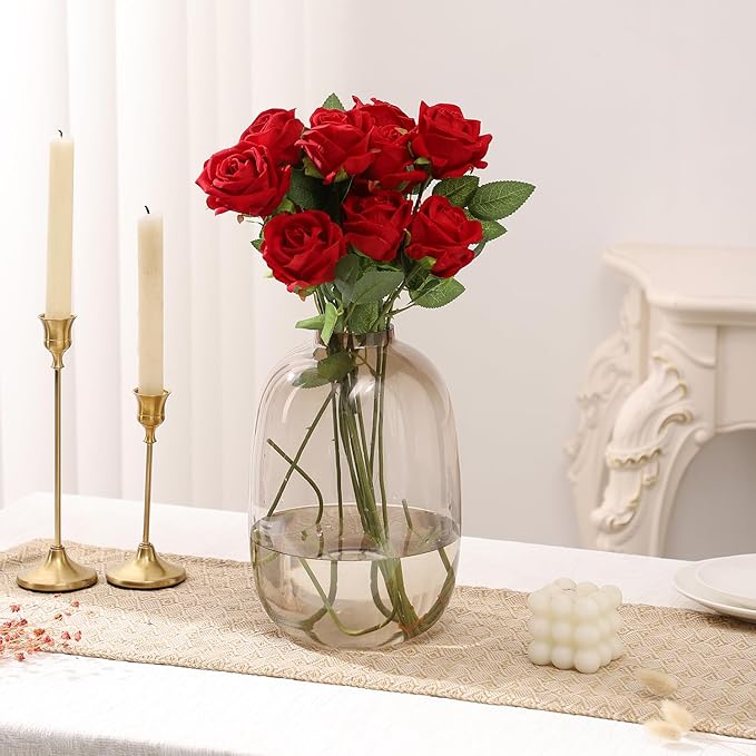 Brown Glass Vase, 10 Inches Large Glass Vase, Tall Glass Vases for Flowers, Modern Round Vases for Living Room, Dining Table, Shelf, Wedding, Office, Home