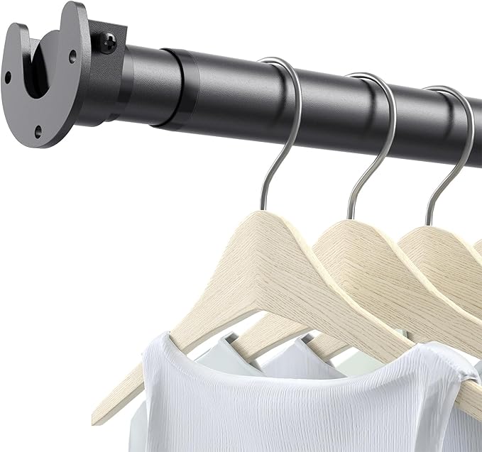 Closet Rods for Hanging Clothes, 17 to 54 Inch Stepless Adjustable Closet Rod, 1.3 Inch Diameter Metal Heavy Duty Closet Hanging Rod for Closet Wardrobes Laundry RV, Black
