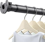 Closet Rods for Hanging Clothes, 17 to 39 Inch Stepless Adjustable Closet Rod, 1.3 Inch Diameter Metal Heavy Duty Closet Hanging Rod for Closet Wardrobes Laundry RV, Black