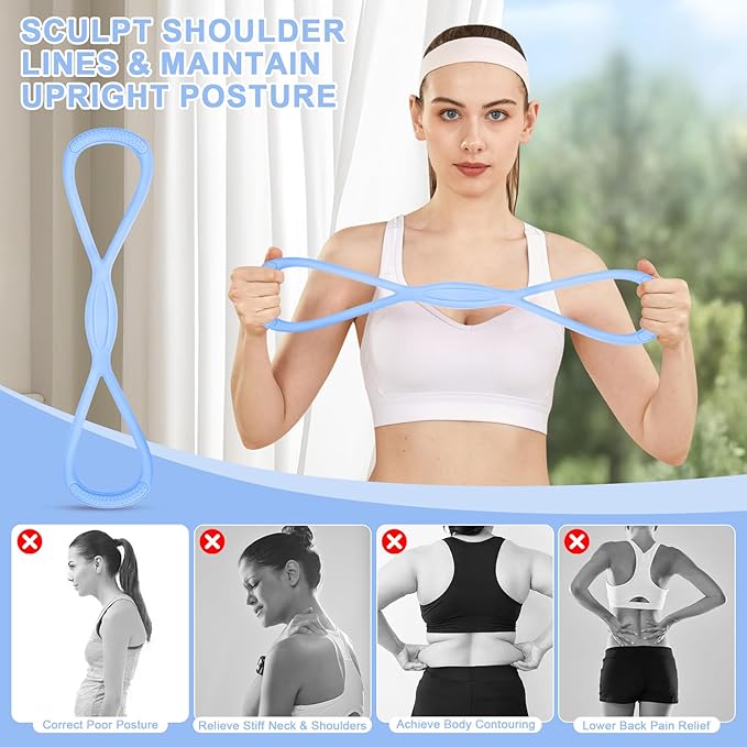 Figure 8 Resistance Band: Resistance Bands with Handles for Working Out - 8 Shaped Resistance Bands for Women - Exercise Bands for Arms - Fullbody Yoga Pulling Rope