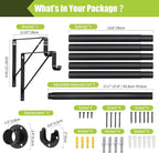 Closet Rod, 17 to 87 Inch Closet Rods 1.3 Inches Heavy Duty Closet Rod Adjustable Closet Rod Closet Rods for Hanging Clothes and Heavy Duty Clost Rod Bracket Closet Rod Support (Black)