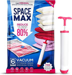 Medium 6 Pack | SPACE MAX Premium Space Saver Vacuum Storage Bags - Save 80% More Storage Space - Reusable, Double Zip Seal & Leak Valve, Includes Travel Hand Pump