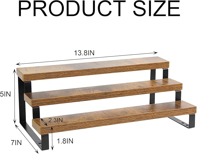 BYCY Wooden Display Risers, 3-Tier Display Stand for Home Decor and Organize, Tiered Countertop Display Shelf for Figures , Makeup,Cupcake , Condiment and Dolls Collection (3 Tier-2.2in)