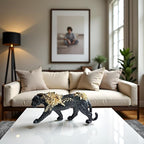 Cheetah Statue Black Gold Leopard Sculpture Home Decor Leopard Sculpture Resin Handmade Sitting Suitable for Living Room Table Center Bedroom Gift for Woman Father