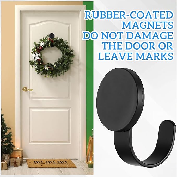 Linwnil Magnetic Wreath Hanger Wreath Holder Wreath Hanger Hook for Metal Front Door for Christmas Decorations (Black-4, 43mm)