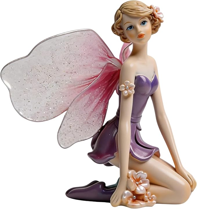 Comfy Hour Flower Fairy Figurine in Pastel Violet Dress, Whimsical Mythical Statue, Fairyland Collection Collectible for Home Office Shelves, Artisan Crafted Polyresin Desktop Accent, 1 Unit