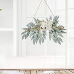 Artificial Flower Swag, 11.8in Eucalyptus Swags with White Flowers Handmade Greenery Hanging Decoration Swag for Wedding Arch Home Decor, Green, 210320XU03-7852-1500036402
