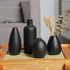 CEMABT Black Ceramic Vase Set - 4 Small Unique Vases for Flowers, Modern Decorative Centerpieces and Home Decor