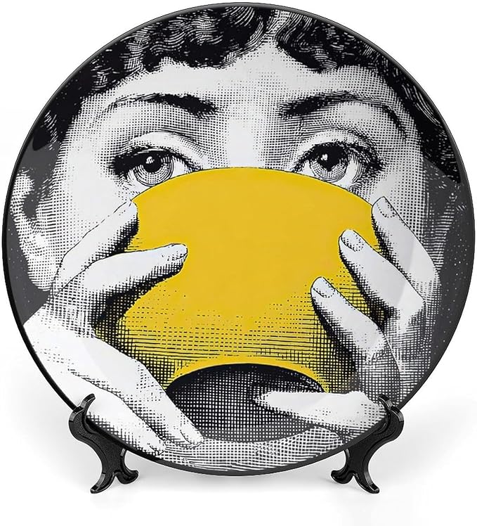 Lina Cavalieri Plate, Wall Decorative Plate, Mysterious Face Plate Wall Hanging Decoration,Including Bracket And Special Spring HooK, (Style-13, 8inch)