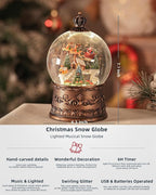 Snow Globe Christmas with Elk, Lighted Christmas Snow Globes with Timer, Swirling Musical Glittering Snowglobe Lantern for Decorations(SnowTrain Elk)