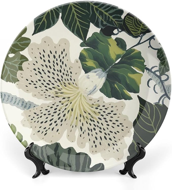 Green And White Chinoiserie Floral Ceramic Decorative Plate for Display Festival Farmhouse Supplies Kitchen Art Decoration Holiday Party Decorations Customize Gifts for Men Women Anniversary