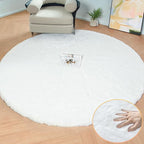 White Fluffy Round Rug 5ft for Bedroom Circle Faux Rabbit Washable Fur Area Rugs for Living Room Nursery Rug