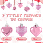 48PCS Valentine's Day Ornaments, Pink Heart Shaped Decorations, 2 Sizes Hanging Baubles, Glossy Ornaments for Wedding Anniversary Home Party Decor
