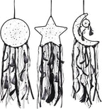 PATIKIL 28" Moon Sun Star Dream Catchers Set, Feather Handmade Dream Catchers Wall Hangings Art Decor for Home Wedding Bedroom Living Room Ornament,Black
