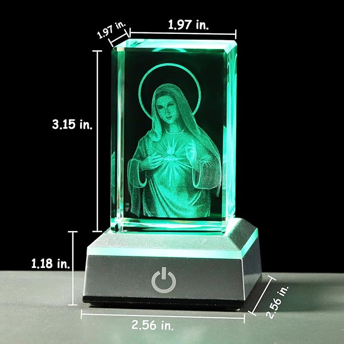 YWHL 3D Crystal Virgin Mary with Colorful Light Base, Laser Engrave Blessed Mother Religious Gifts for Women, Christian Gifts for Friend, Our Lady of Guadalupe