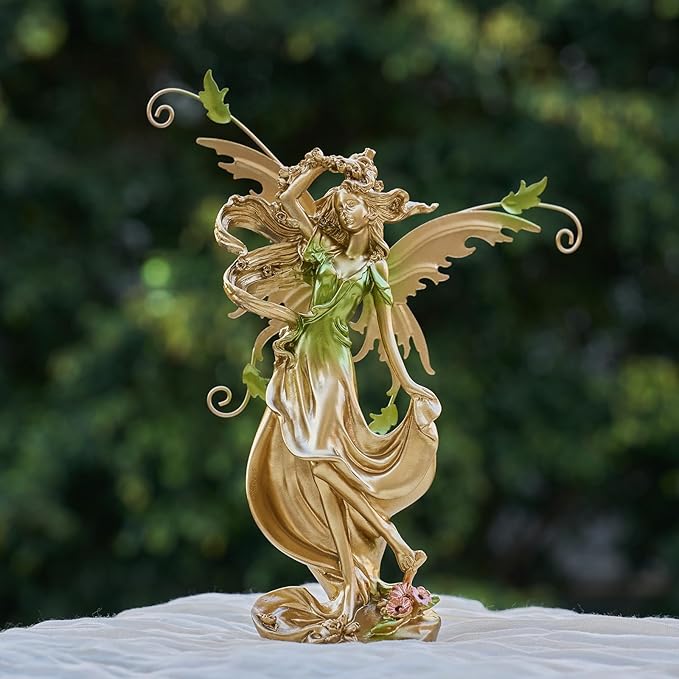 Elegant Fantasy Decor, Hand-Painted Angel Figurine Graceful Fairy Sculpture for Bookshelf, Mantel, Indoor Outdoor Decor, Thoughtful Gift for Women, Girls (Lifting Skirt)