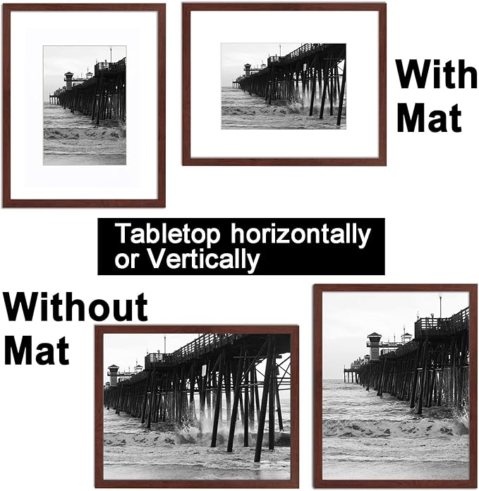 Picture Frame 5x7 with mat 4x6 Wine red frame set of 2-Modern Style Wood Composite Frames, Tempered glass table top and wall mount horizontal or vertical picture frame for home decor best gift