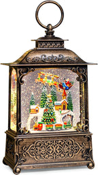 Christmas Snow Globes Lantern with Music, Winter Village Scene Snow Globes with Swirling Glitter Effects, USB/Battery Powered with 6-Hour Timer, Christmas Decorations