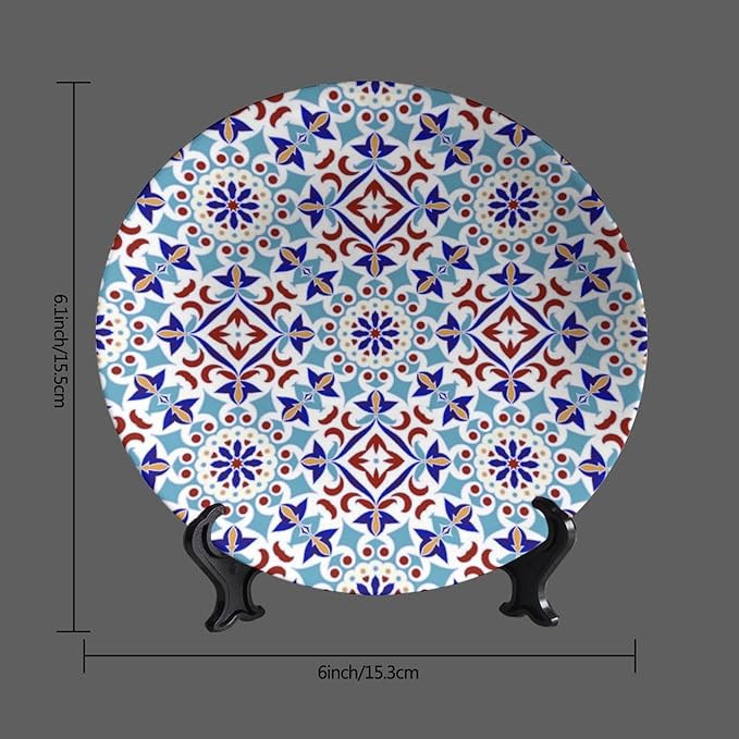 Turkish Decorative Plates, 8 Inch, Colorful Pattern Turkish Round Display Plate, Hanging Decorative Plate with Display Stand, for Home Kitchen Bedroom Decorative Ornaments