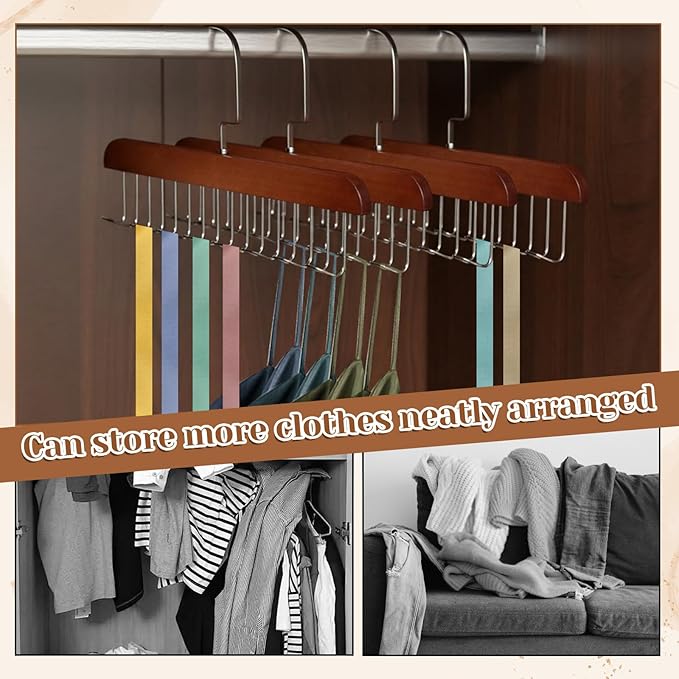 4 PCS Bra Hangers for Closet Organizer, Tank Top Hanger with 32 Hooks Tie Rack Belt Hanger Belts Rack Ties Holder 360° Rotatable Neck Tie Organizer Belt Holder for Ties, Scarves