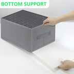 Jeans Organizer for Closet, Foldable Wardrobe Clothes Organizer with Handle, Stackable Closet Clothes Drawer Organizer Tshirts with 7 Grids for Leggings, Sweater, Jean, Pants, Grey (3 PCAK)