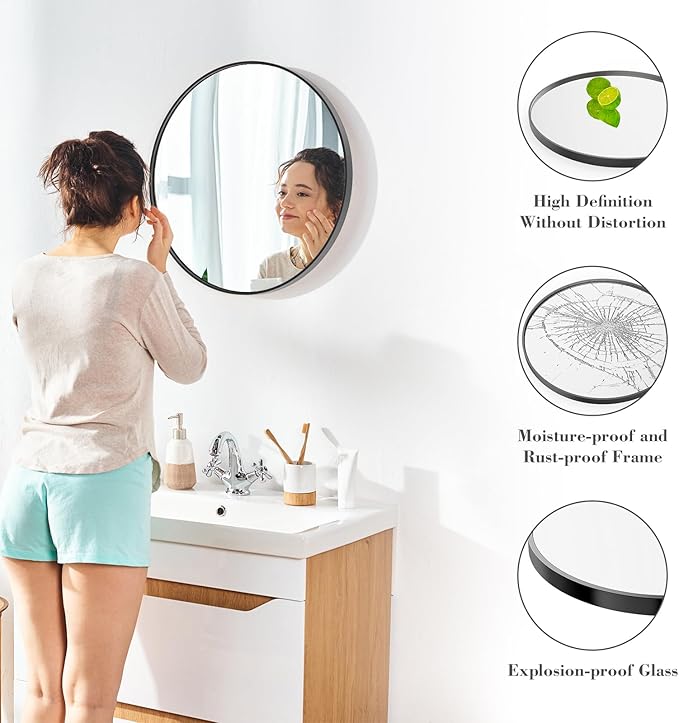 DUMOS Gold Circle Mirror for Wall 24.02 inch, Bathroom Round Wall Mirror for Over Sink, Bathroom, Entryway, Bedroom, Vanity, Shatterproof& Crystal-Clear