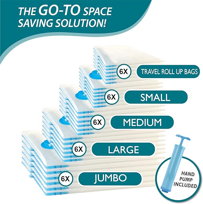 Cozy Essential Vacuum Storage Bags, Compression Space Saver Bags for Clothes, Comforters, Blankets, Pillow, Bedding, Sealer Clothing Storage,30 Combo