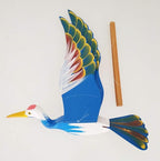 WitnyStore Wooden Bird Mobile 24" Blue Crane Stork Hand Made Painted Wood Flapping Wing Birds Hanging Ceiling Decor Wind Chimes Handcrafted Art Animal Decorative Collectibles Décor Gifts Souvenirs